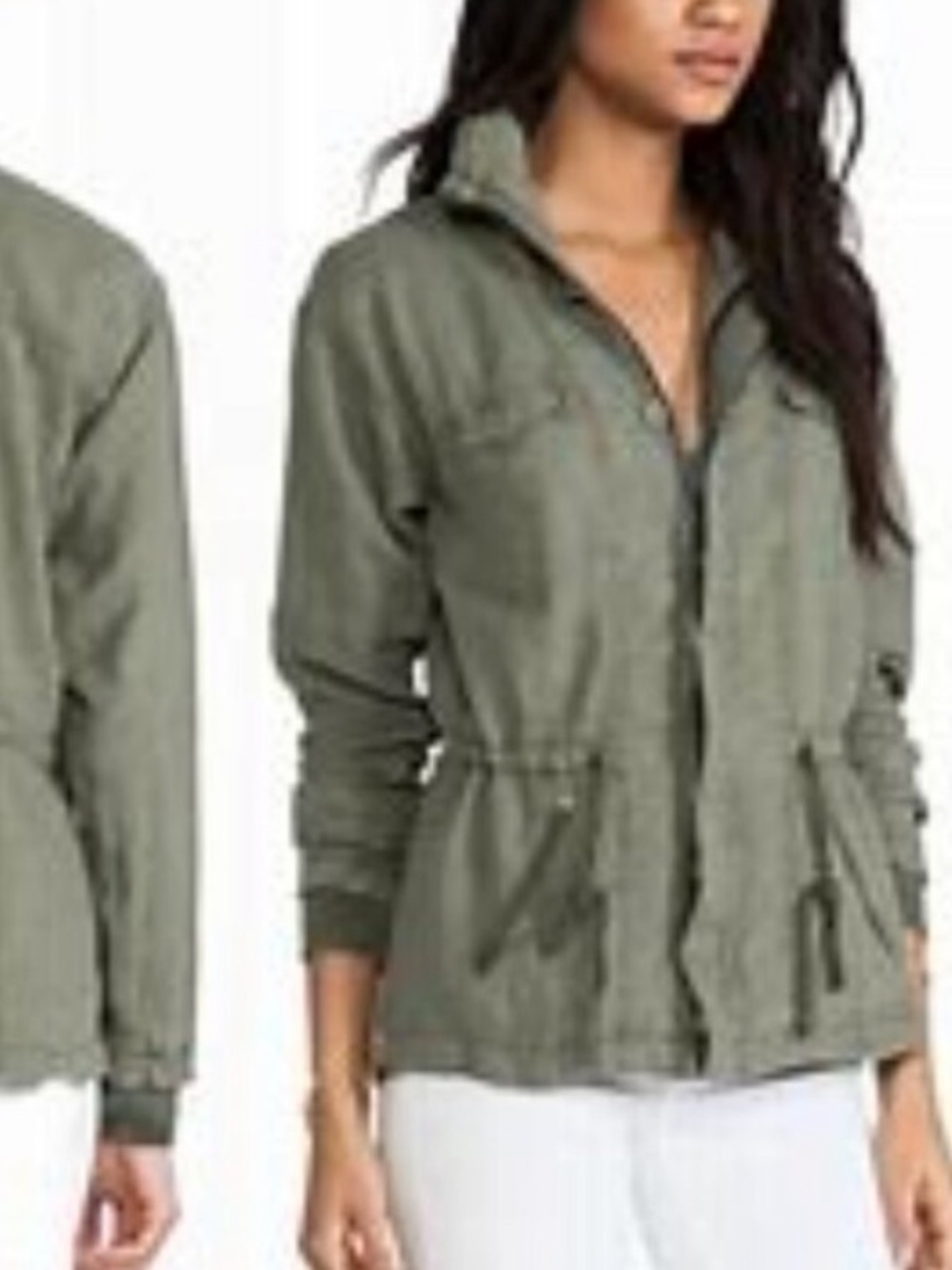 Michael Stars Olive Green Linen Hoodie Zipper Button Down Army Utility Jacket M